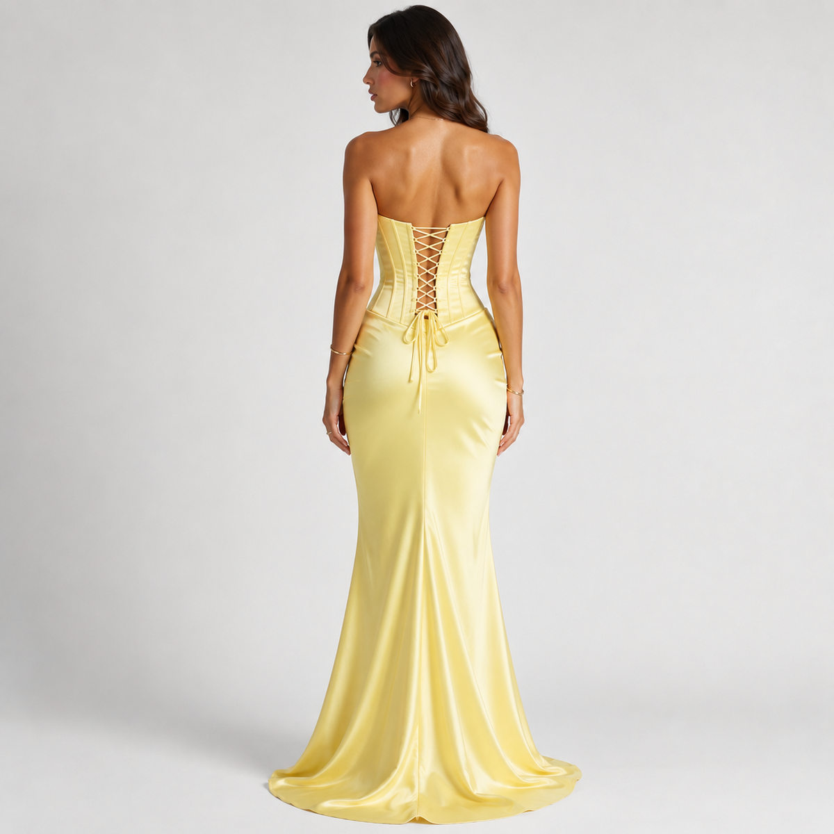 Women's Butter Yellow Corset Maxi Dress Strapless Mermaid – Nivalho Studio