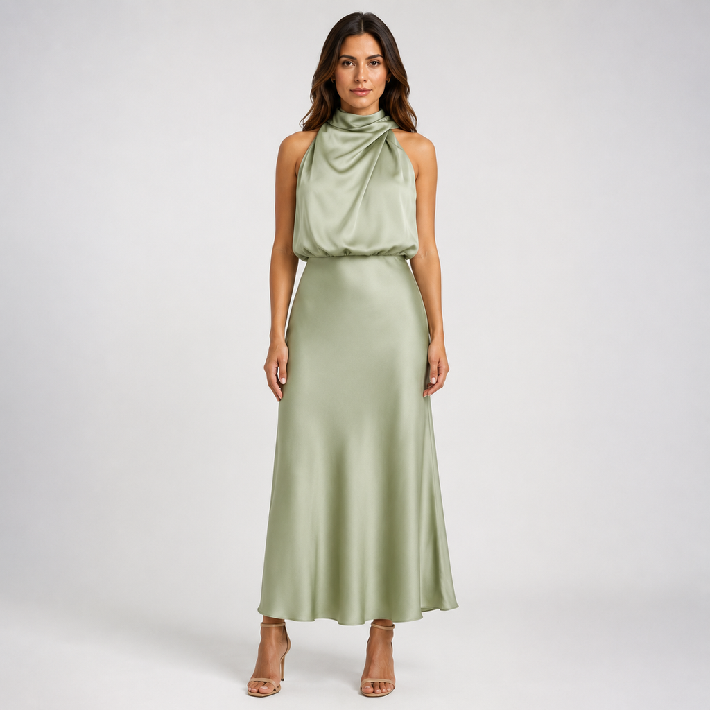 VALENZA One-Shoulder Satin Maxi Dress