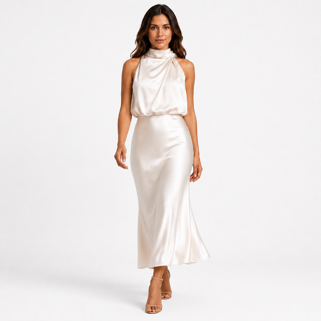 VALENZA One-Shoulder Satin Maxi Dress