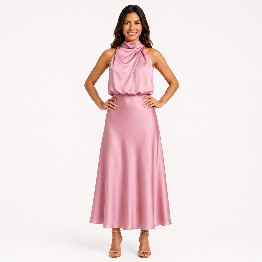 VALENZA One-Shoulder Satin Maxi Dress