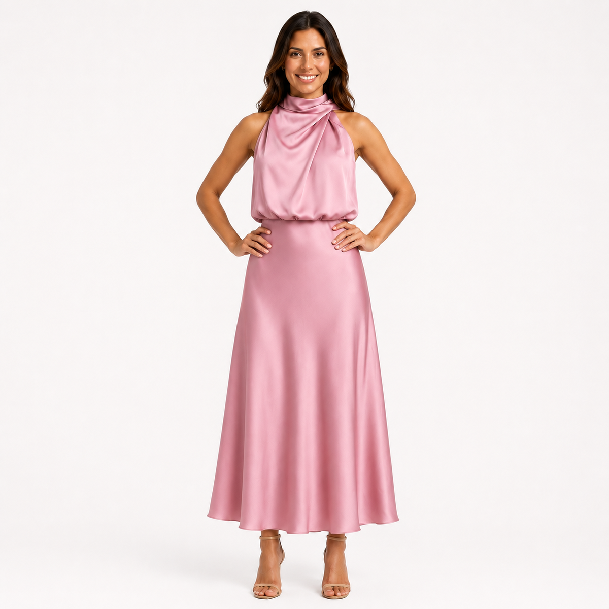 VALENZA One-Shoulder Satin Maxi Dress