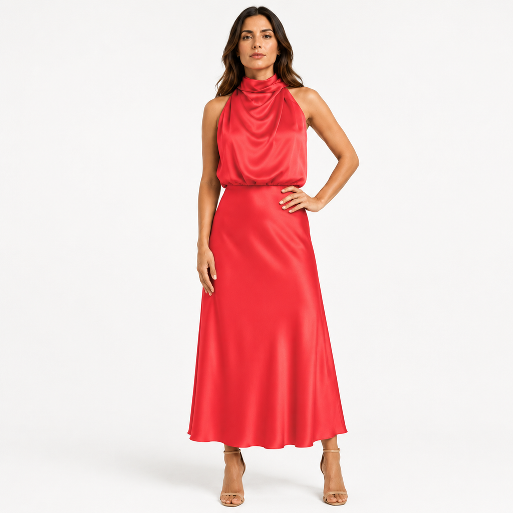 VALENZA One-Shoulder Satin Maxi Dress