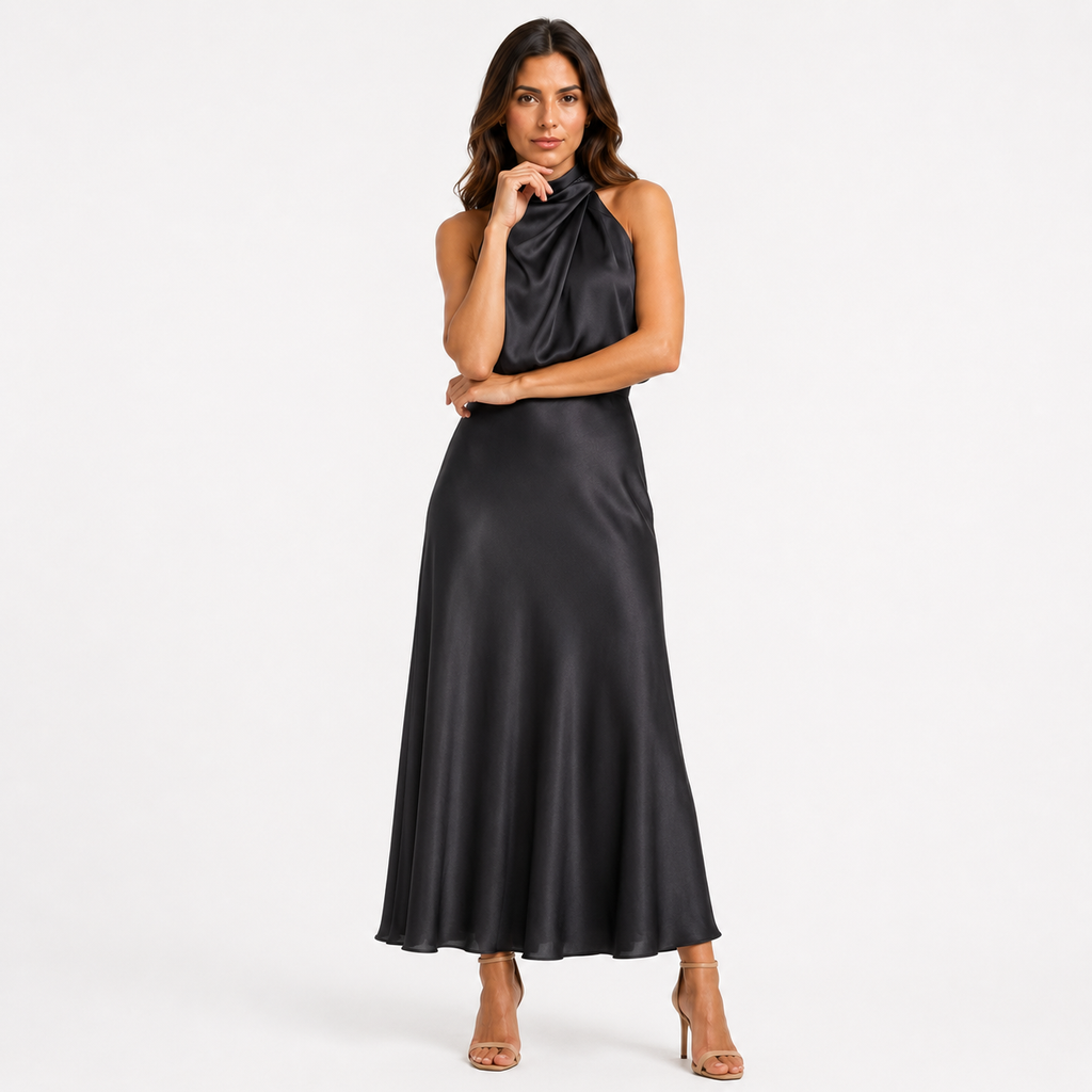 VALENZA One-Shoulder Satin Maxi Dress
