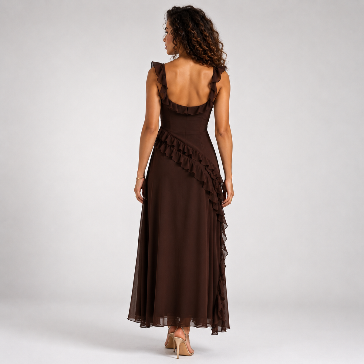 VALERIA Pleated Square-Neck Maxi Dress