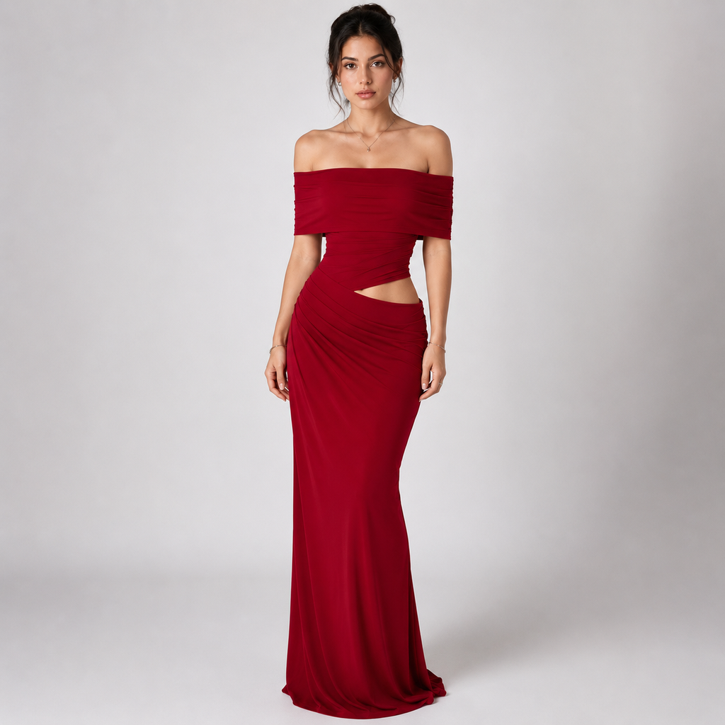 VANSEA Backless Split-Neck Maxi Dress