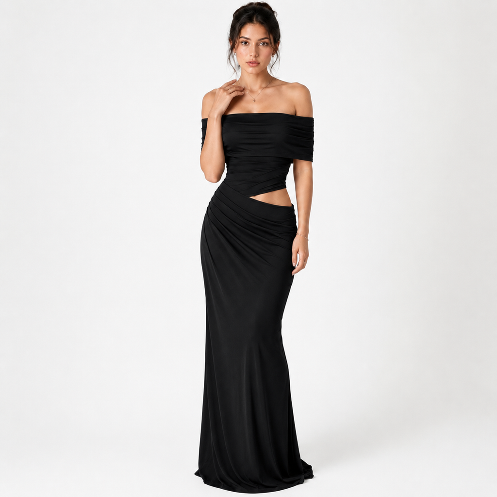 VANSEA Backless Split-Neck Maxi Dress