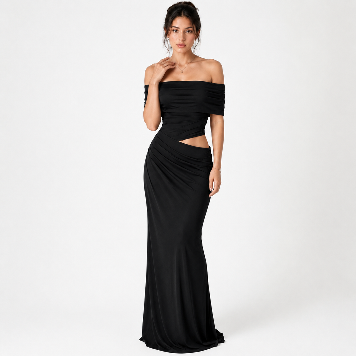 VANSEA Backless Split-Neck Maxi Dress