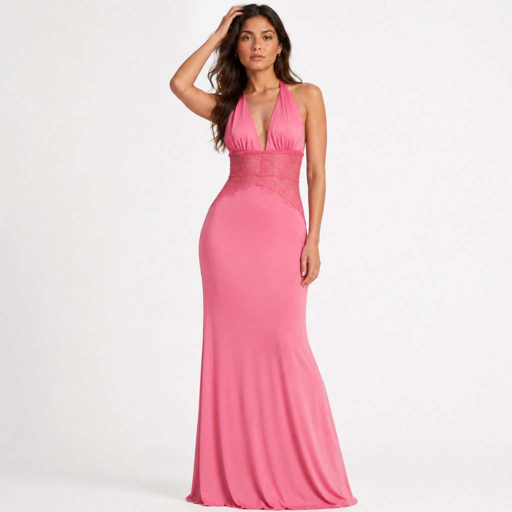 VELISSA Backless Patchwork Maxi Dress