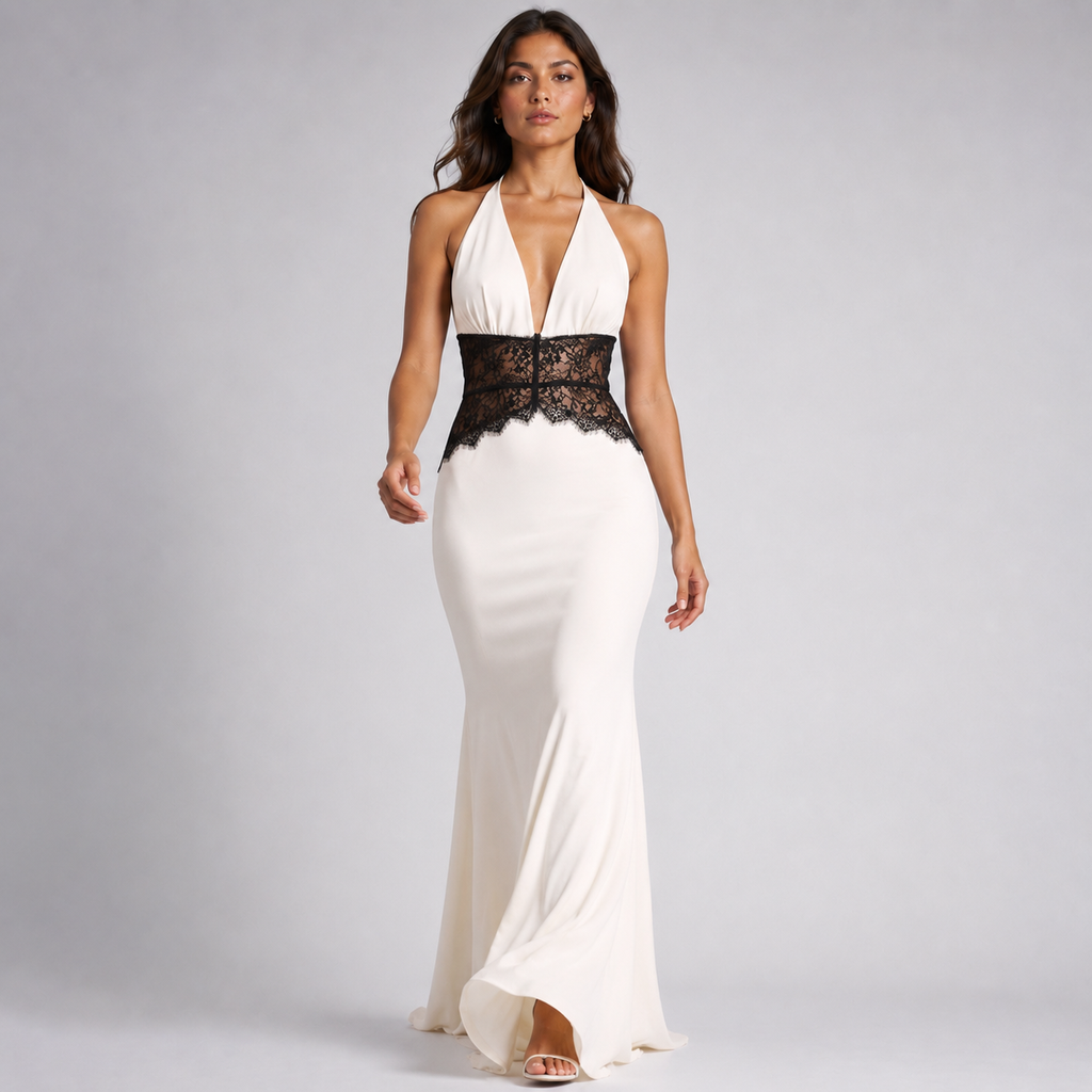 VELISSA Backless Patchwork Maxi Dress