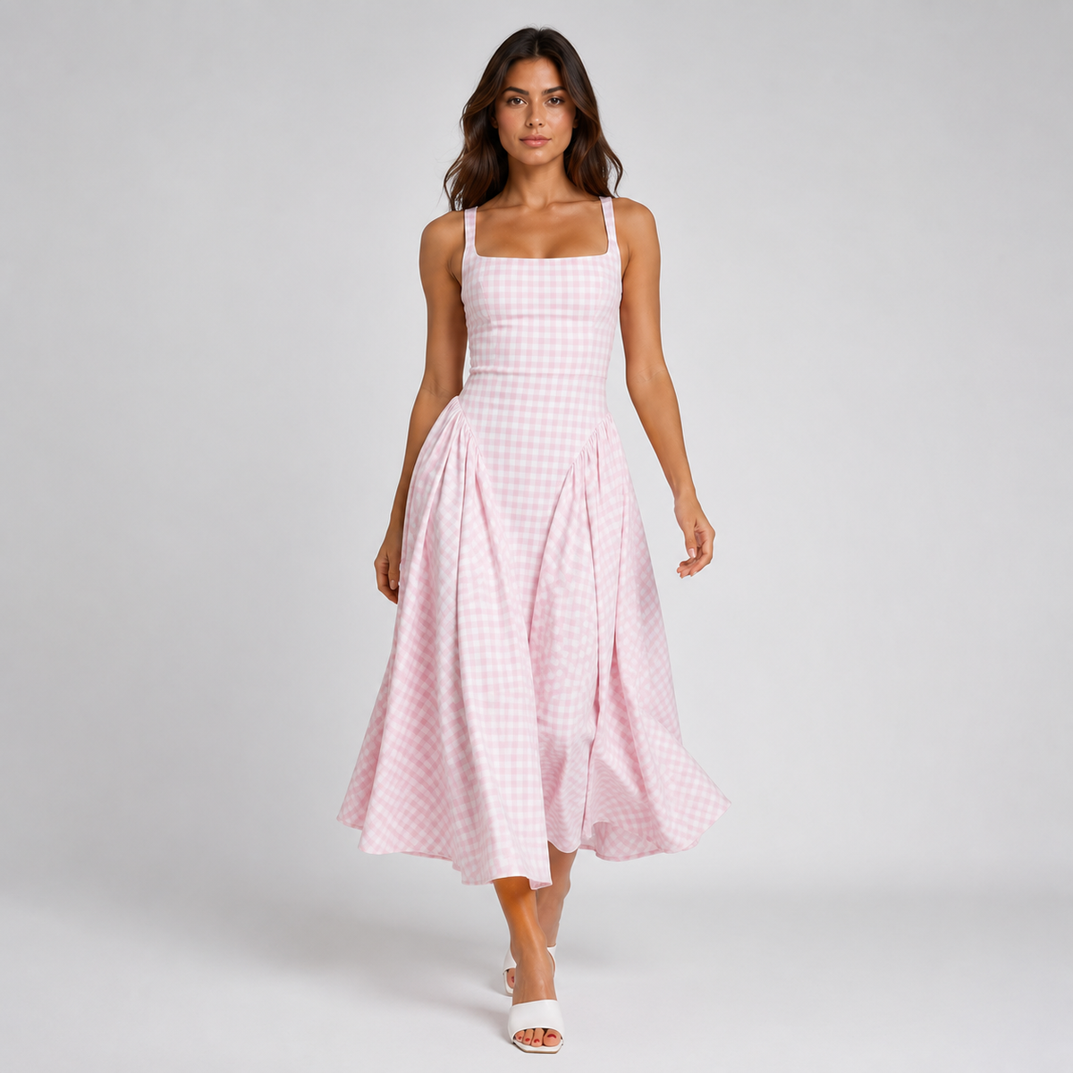 VESPERA Lace-Up A-Line Midi Dress
