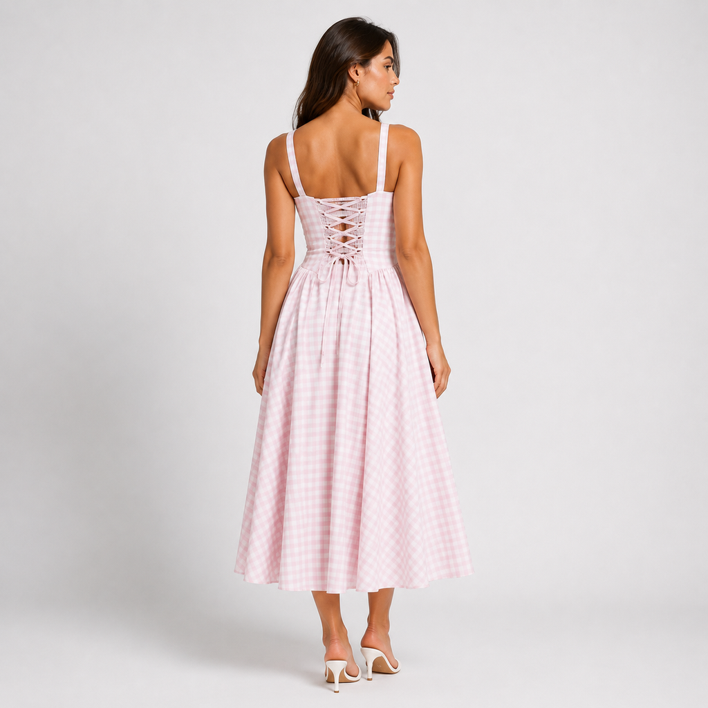VESPERA Lace-Up A-Line Midi Dress