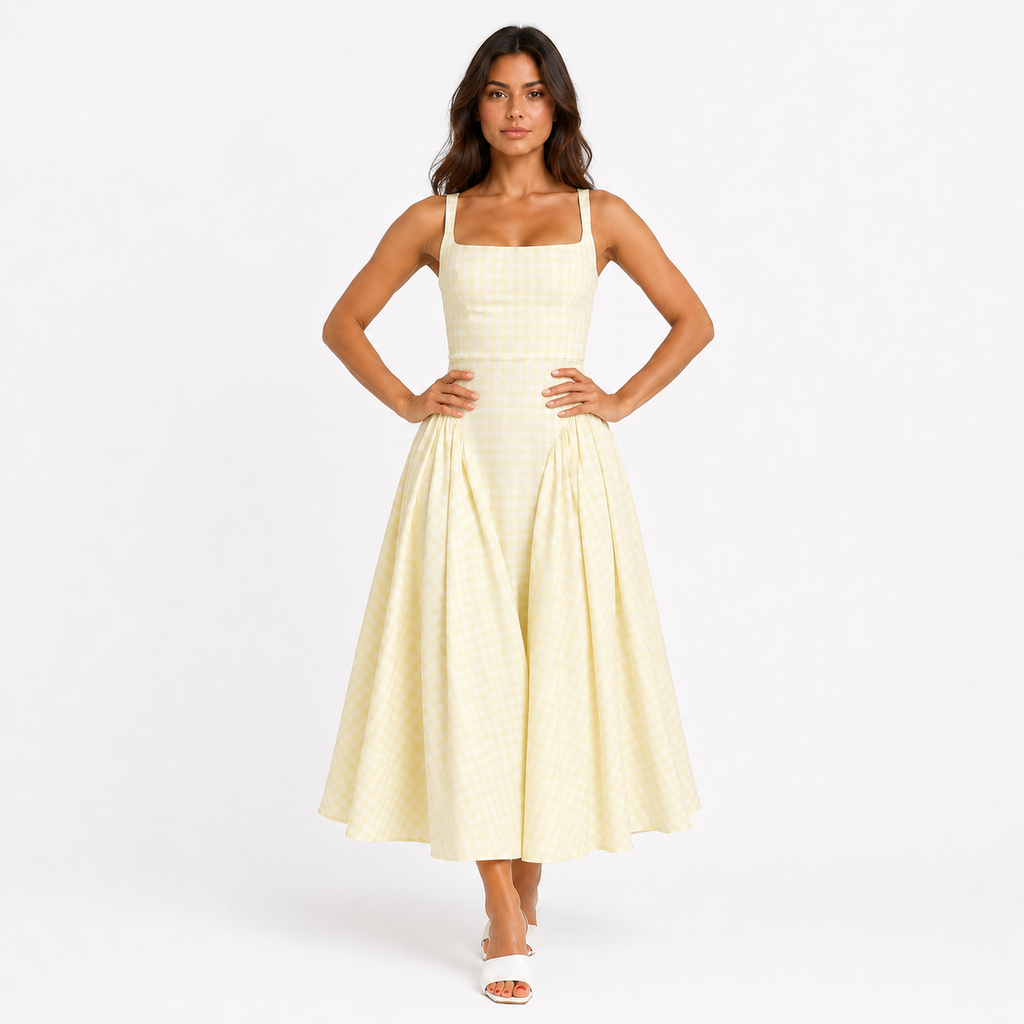 VESPERA Lace-Up A-Line Midi Dress