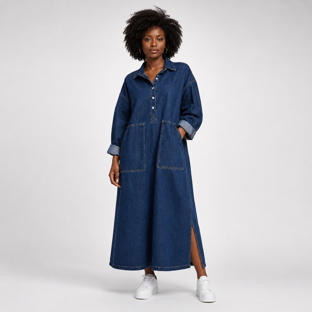 VESPER Split Denim Maxi Dress