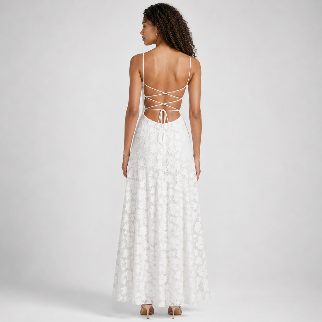 VIORELLE Backless Jacquard Maxi Dress