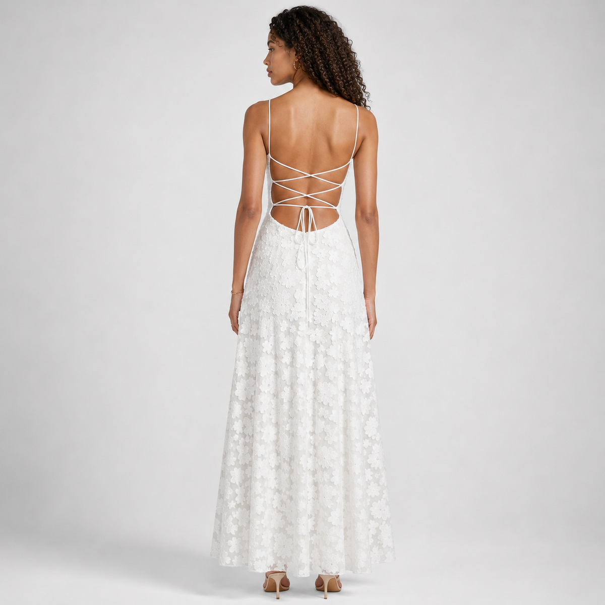 VIORELLE Backless Jacquard Maxi Dress