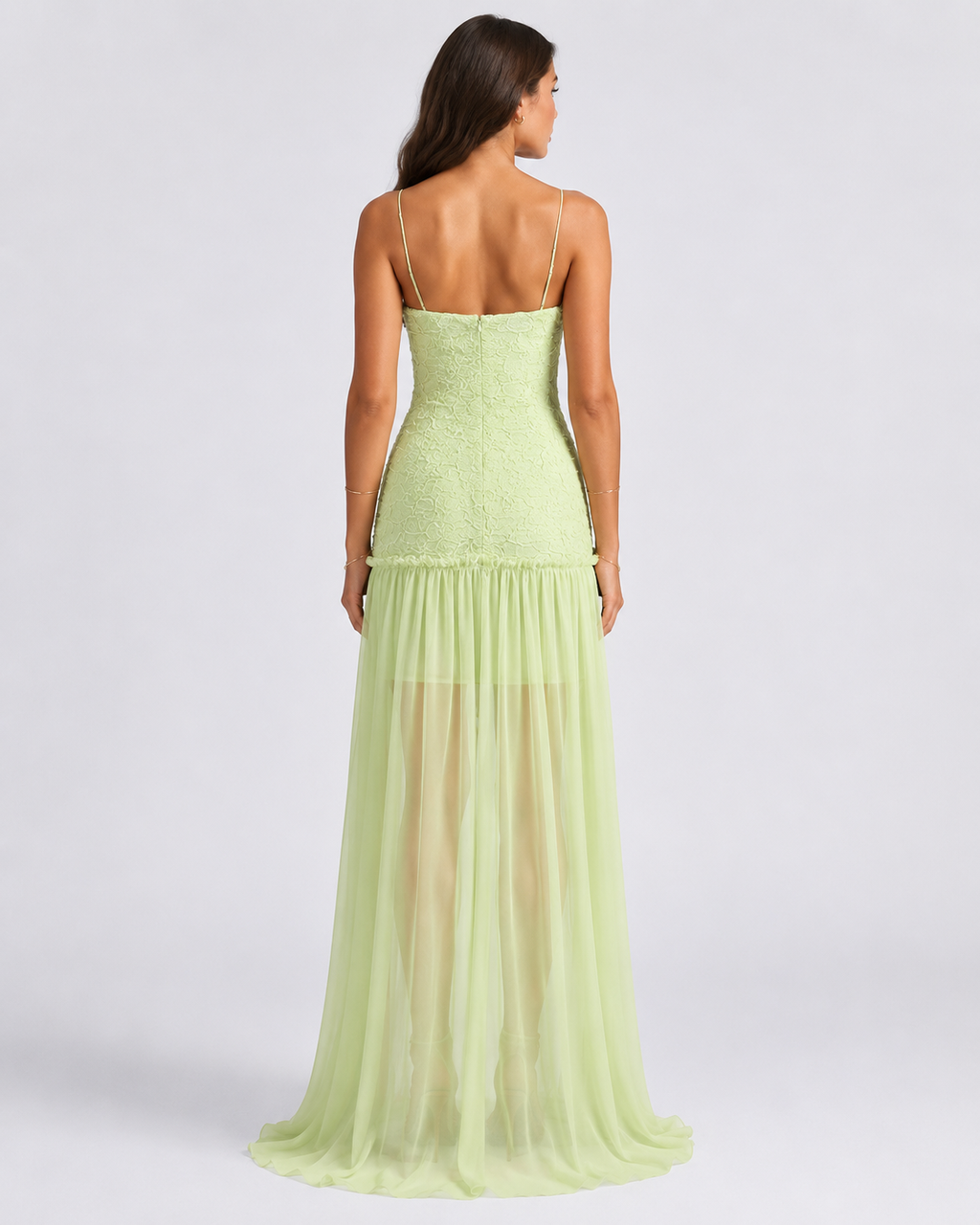 VIORELLE Pleated Lace Maxi Dress