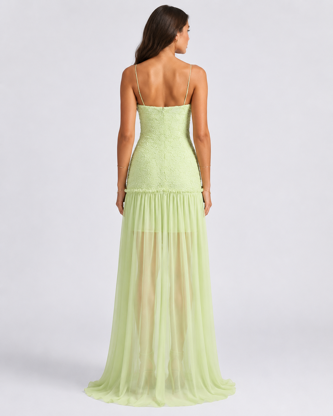 VIORELLE Pleated Lace Maxi Dress