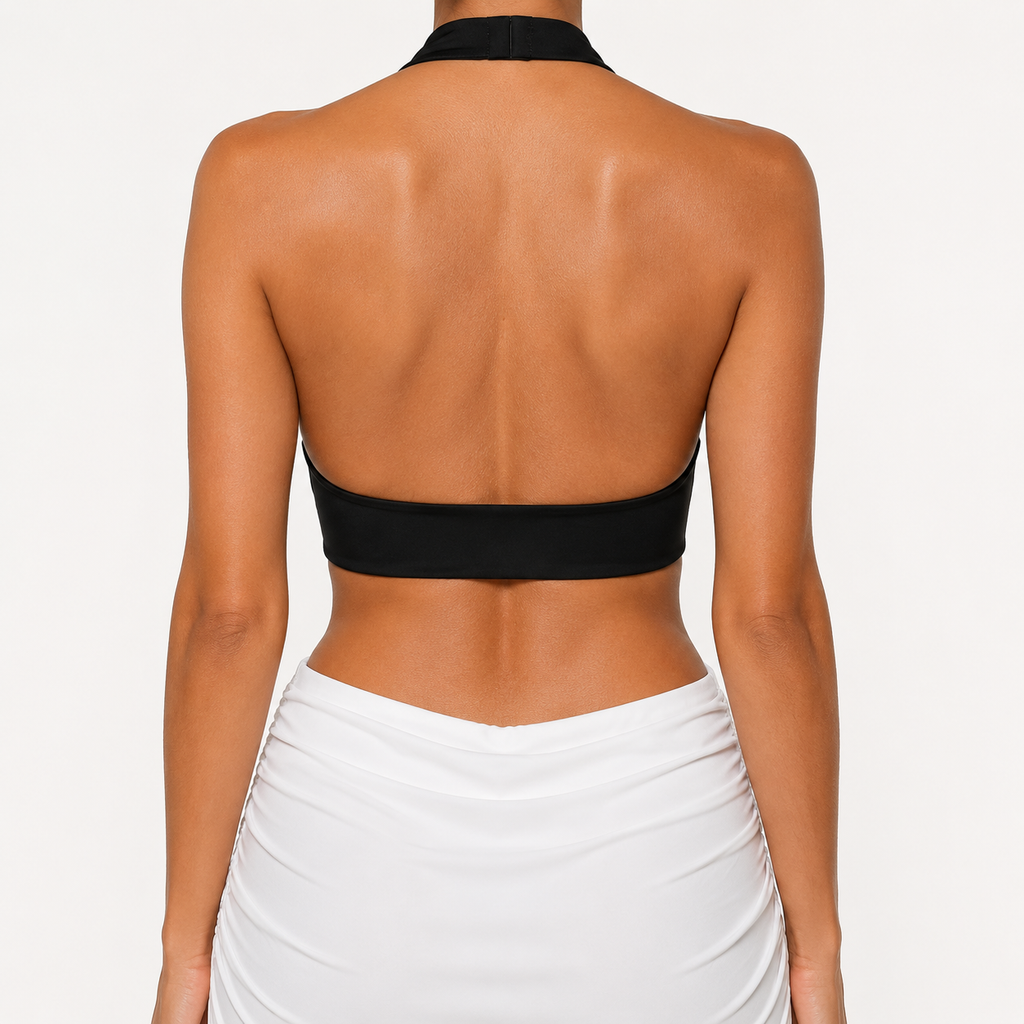 VIRELLE Ruched Backless Maxi Dress