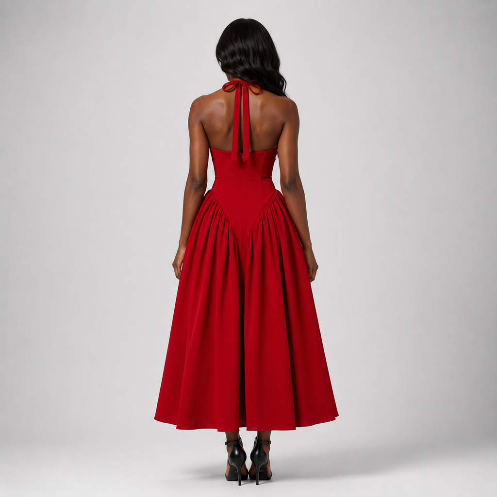 VIVICA Backless Halter Midi Dress
