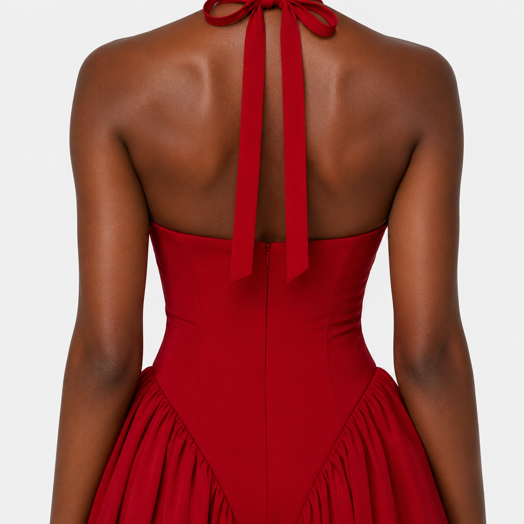 VIVICA Backless Halter Midi Dress