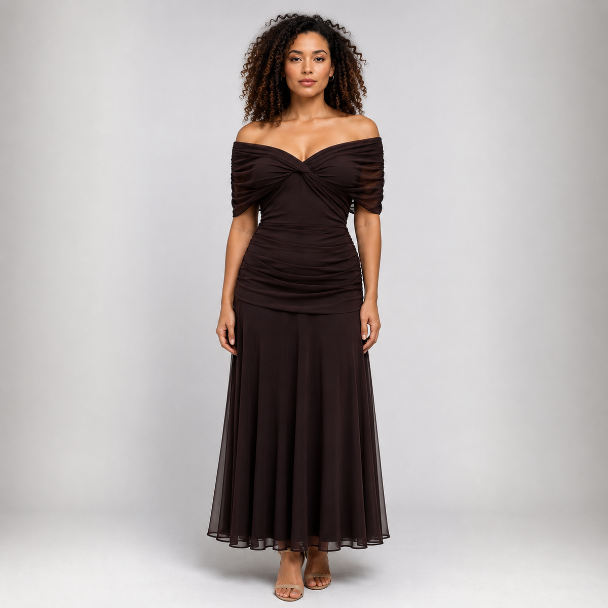 VIVIENNE Asymmetric Chiffon Midi Dress