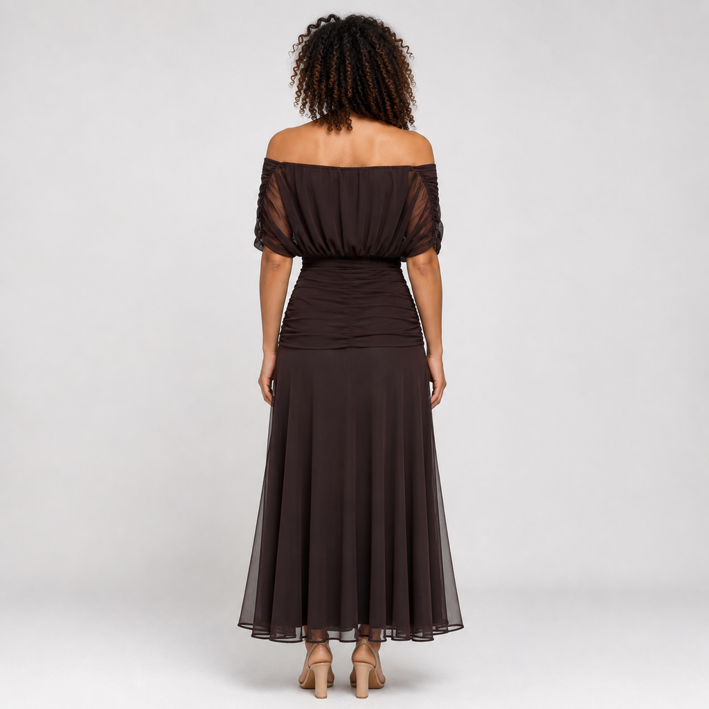VIVIENNE Asymmetric Chiffon Midi Dress
