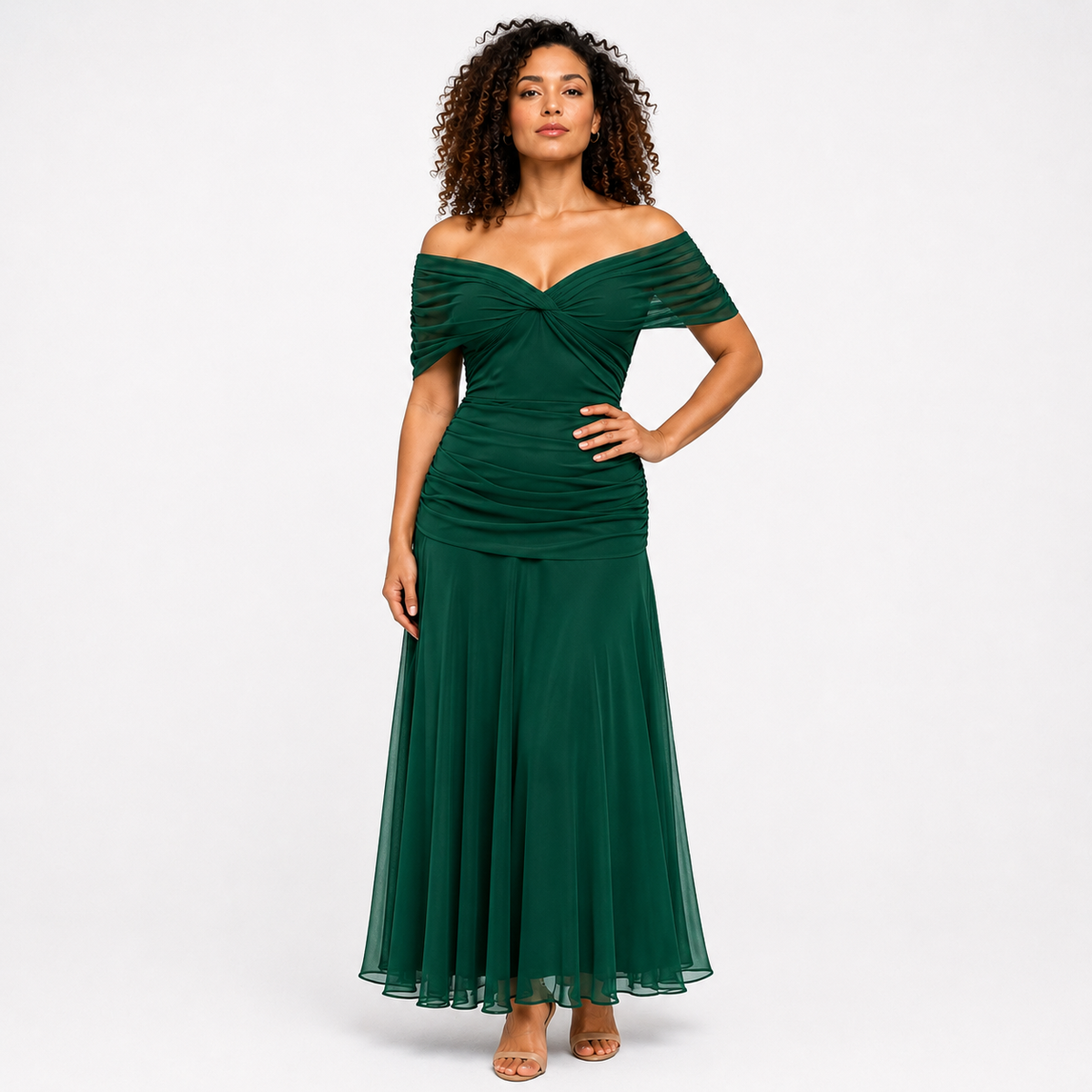 VIVIENNE Asymmetric Chiffon Midi Dress