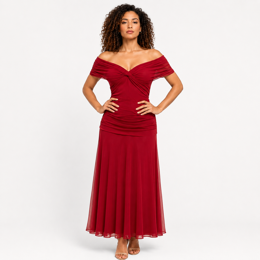VIVIENNE Asymmetric Chiffon Midi Dress