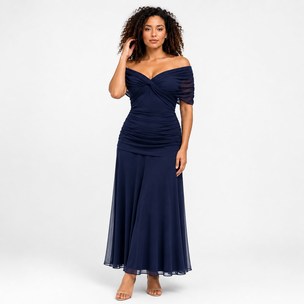 VIVIENNE Asymmetric Chiffon Midi Dress