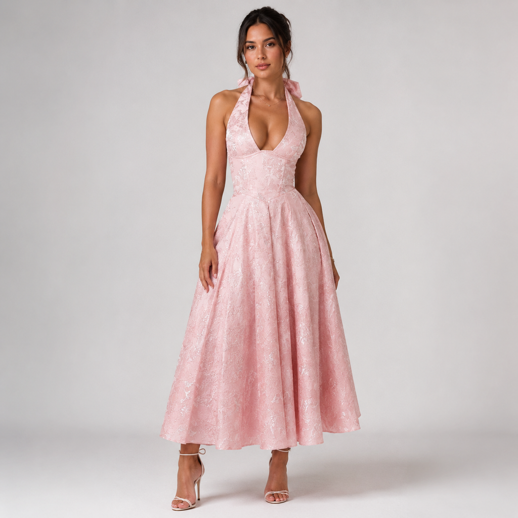 VIVIENNE Backless Halter Maxi Dress