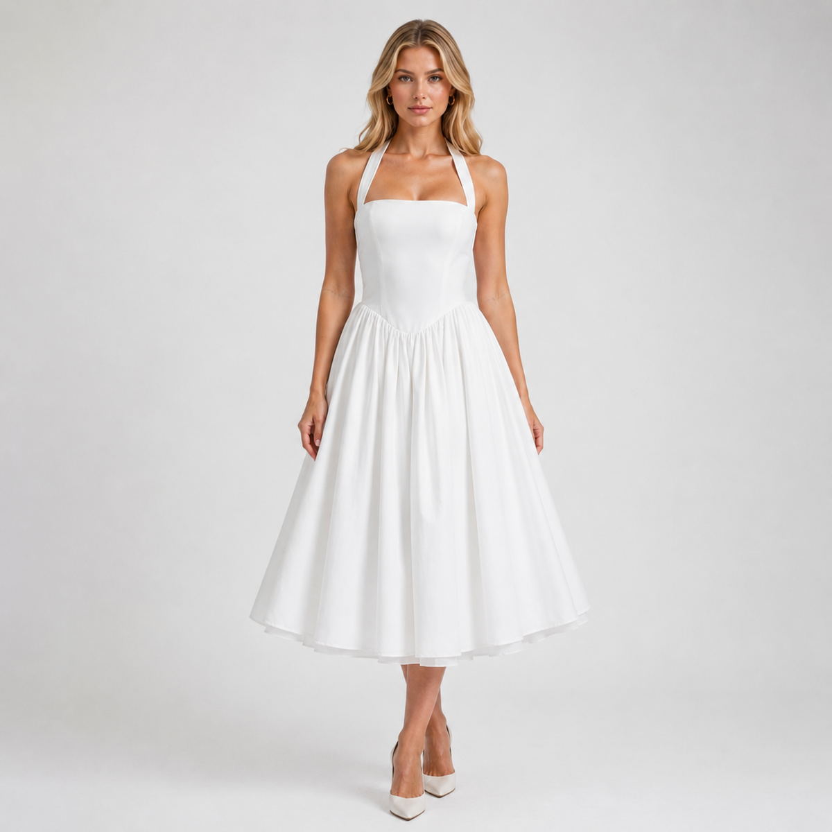 VIVIENNE Halter Cotton-Blend A-Line Dress