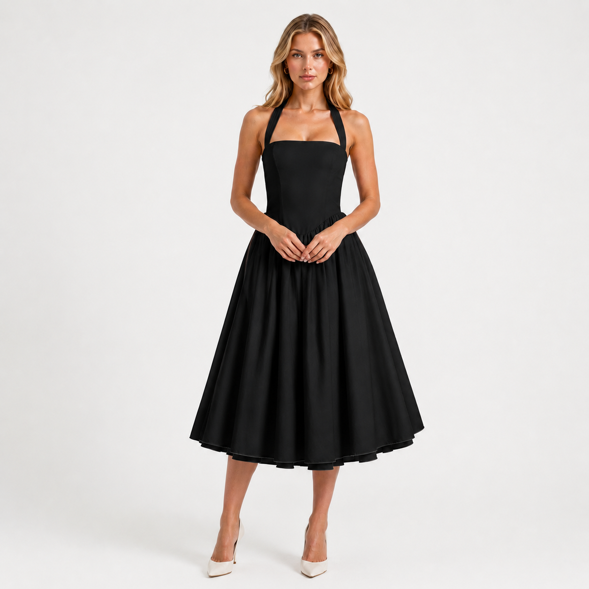 VIVIENNE Halter Cotton-Blend A-Line Dress