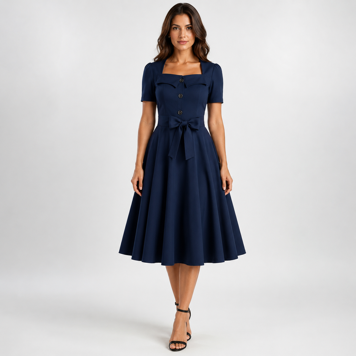 VIVIENNE Square Neck Midi Dress