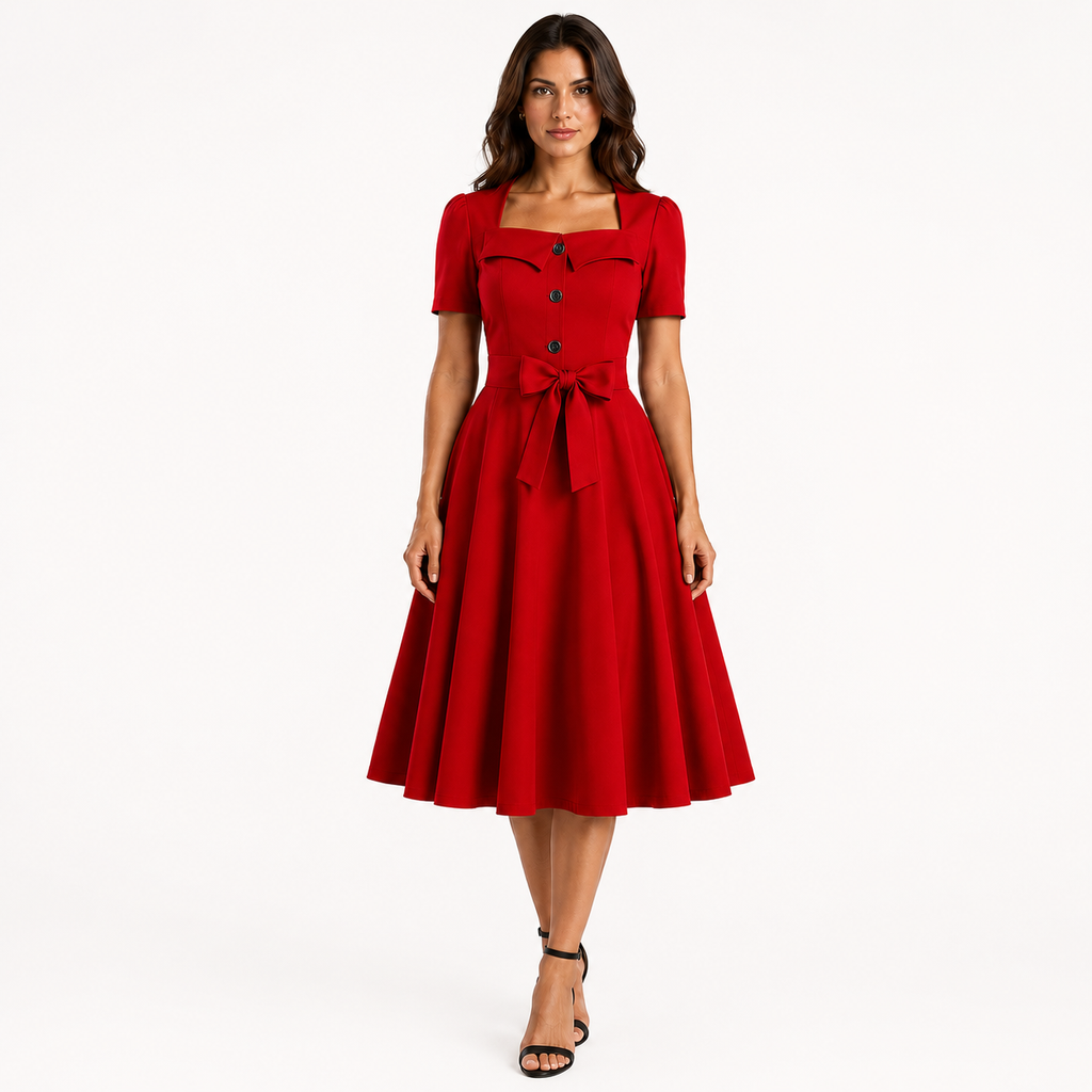 VIVIENNE Square Neck Midi Dress