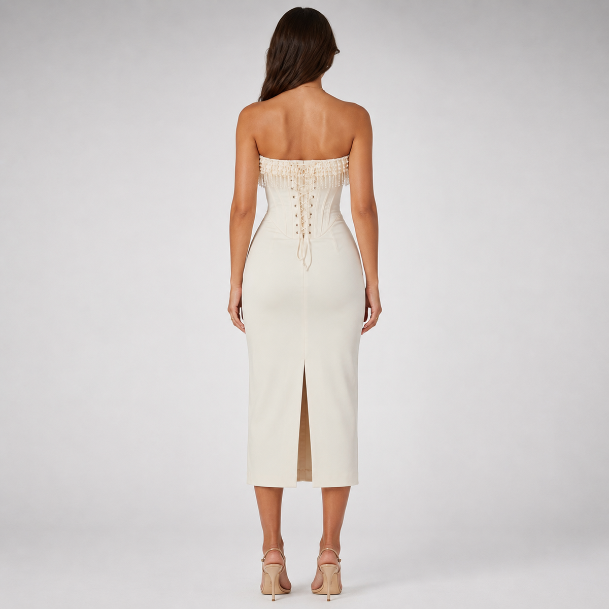 ZAIRA Strapless Satin Midi Dress