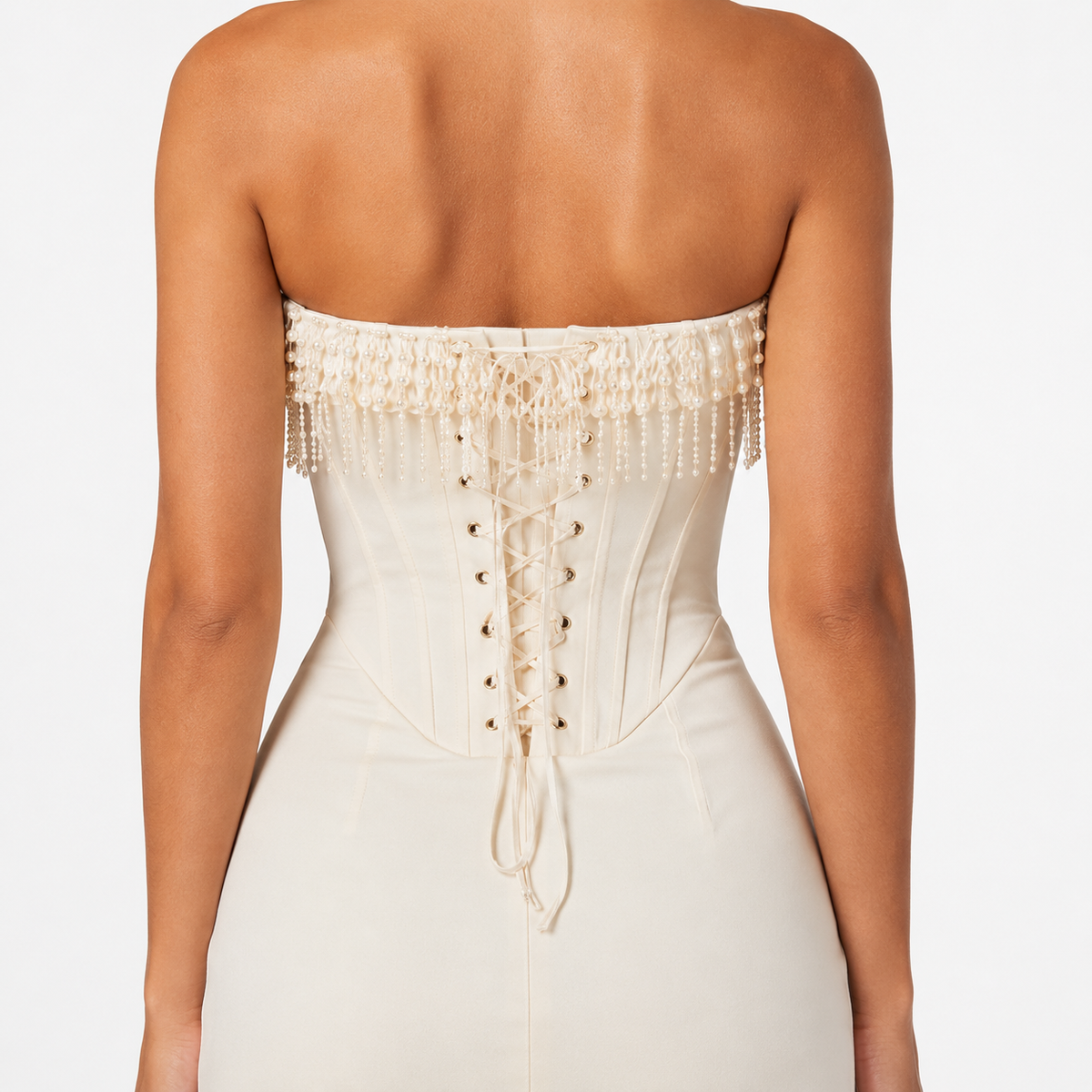 ZAIRA Strapless Satin Midi Dress