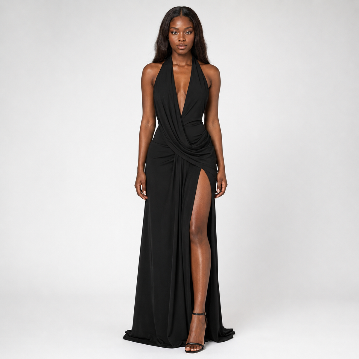ZARELLE Backless Halter Maxi Dress
