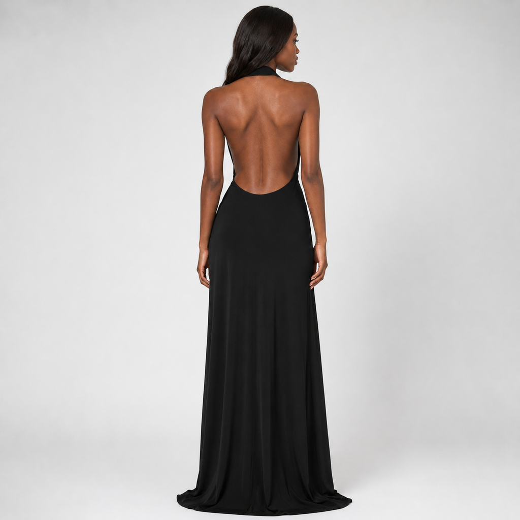 ZARELLE Backless Halter Maxi Dress