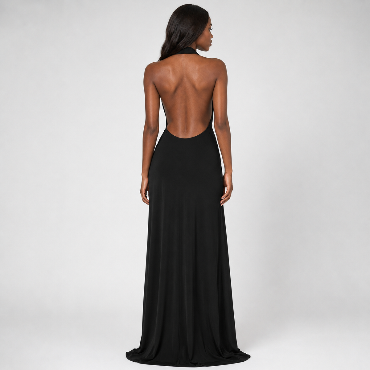 ZARELLE Backless Halter Maxi Dress
