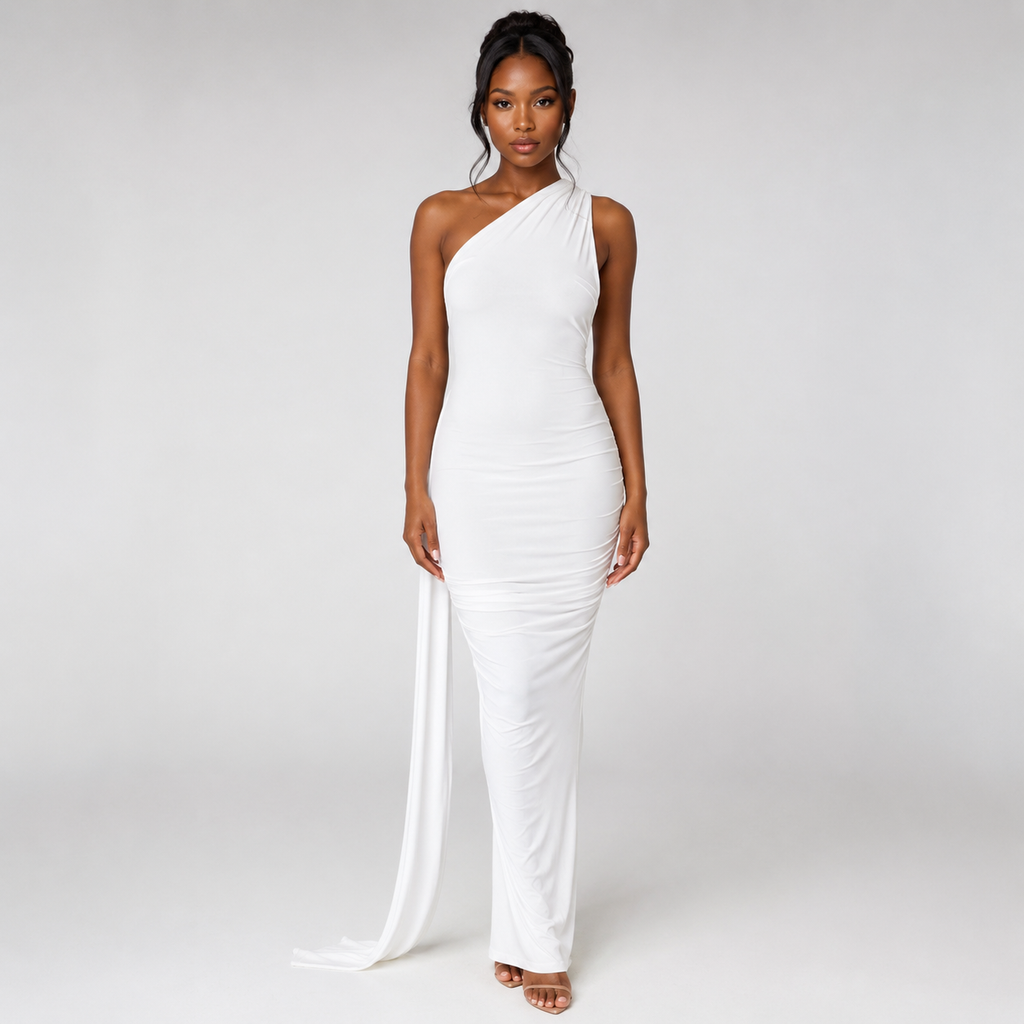 ZEPHYRA One-Shoulder Ruched Maxi Dress