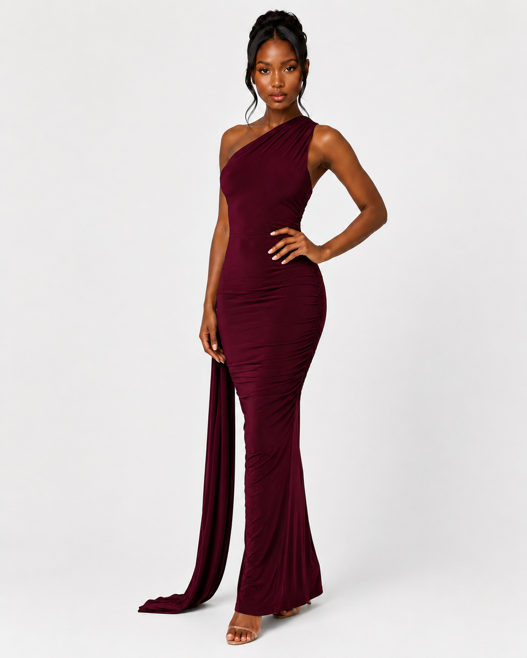 ZEPHYRA One-Shoulder Ruched Maxi Dress