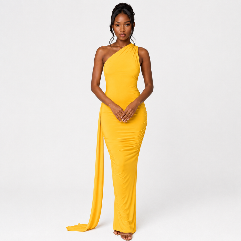 ZEPHYRA One-Shoulder Ruched Maxi Dress